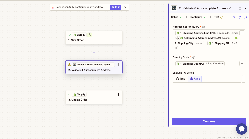 Zapier input mapping example for Address Search Query