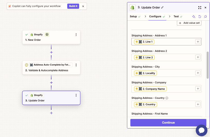 Zapier output mapping example using cleaned address fields